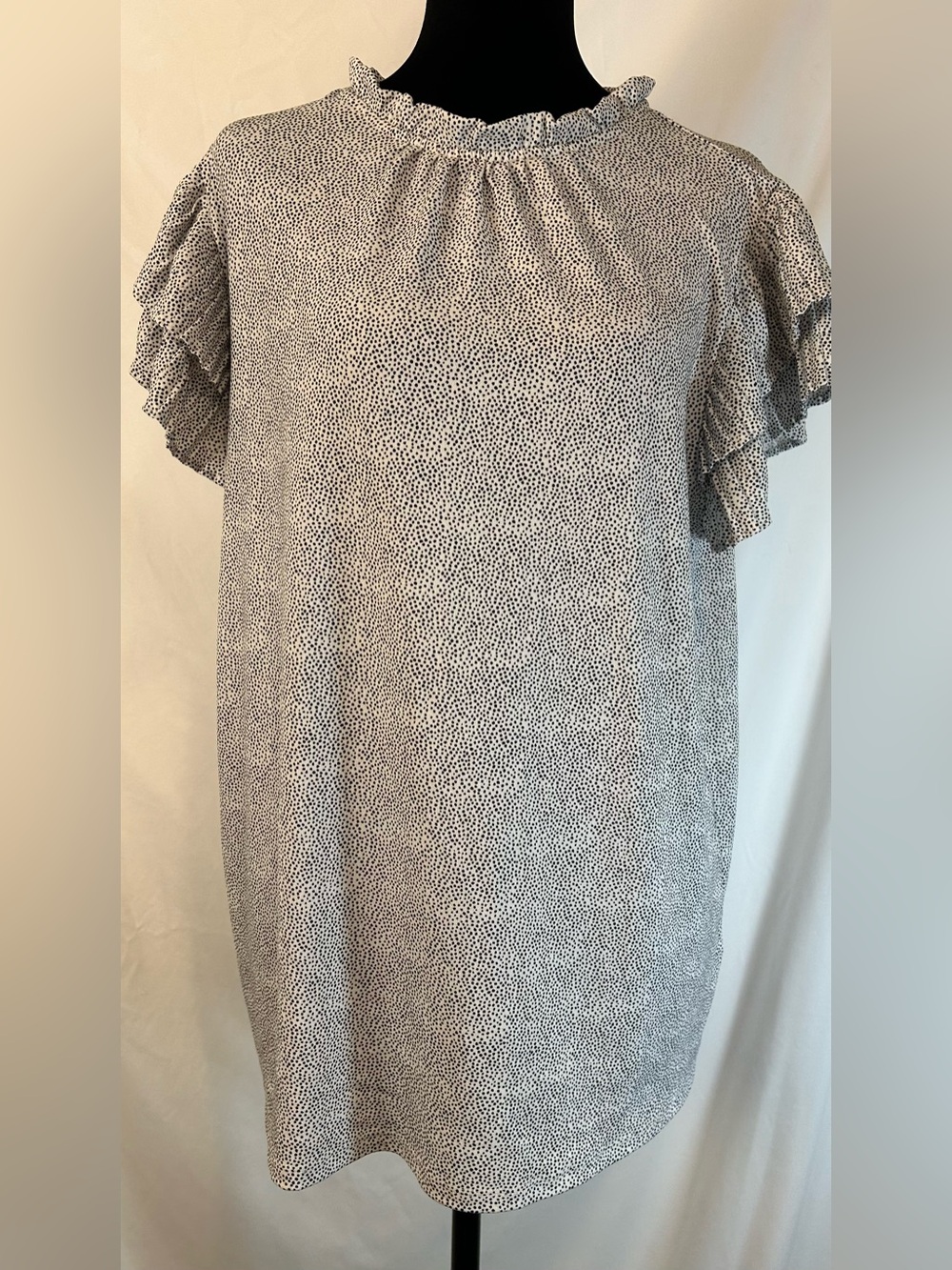 Adrianna Papell White Black Dot Ruffle Sleeve Blouse Top Size Large